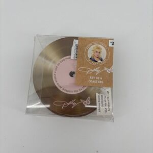 Dolly Parton Gold Record Coasters Set of 4 Gold Pink NEW 9 to 5 Lyrics 5324918